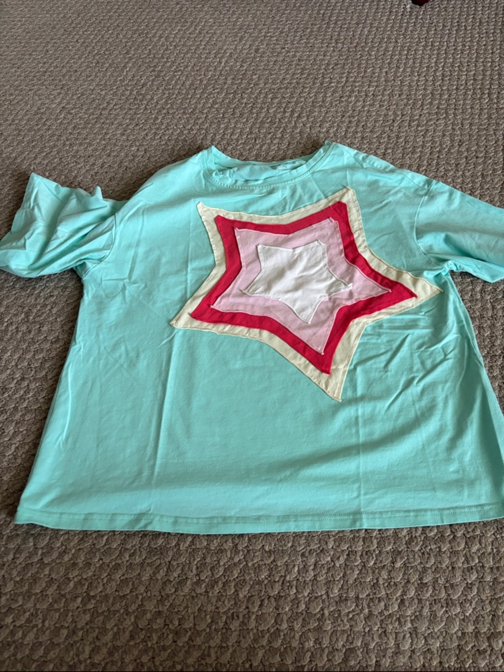 Aqua Star Patch Tee with Pink and White Star